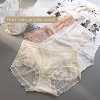Ženske prozračne čipkaste gaćice sa srednjim strukom, pamuk podstava, jacquard najlonska tkanina