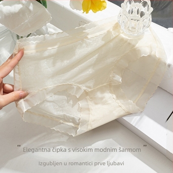 Ženske prozračne čipkaste gaćice sa srednjim strukom, pamuk podstava, jacquard najlonska tkanina