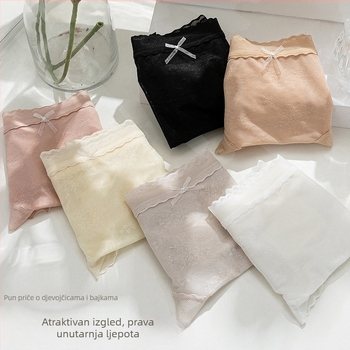 Ženske prozračne čipkaste gaćice sa srednjim strukom, pamuk podstava, jacquard najlonska tkanina