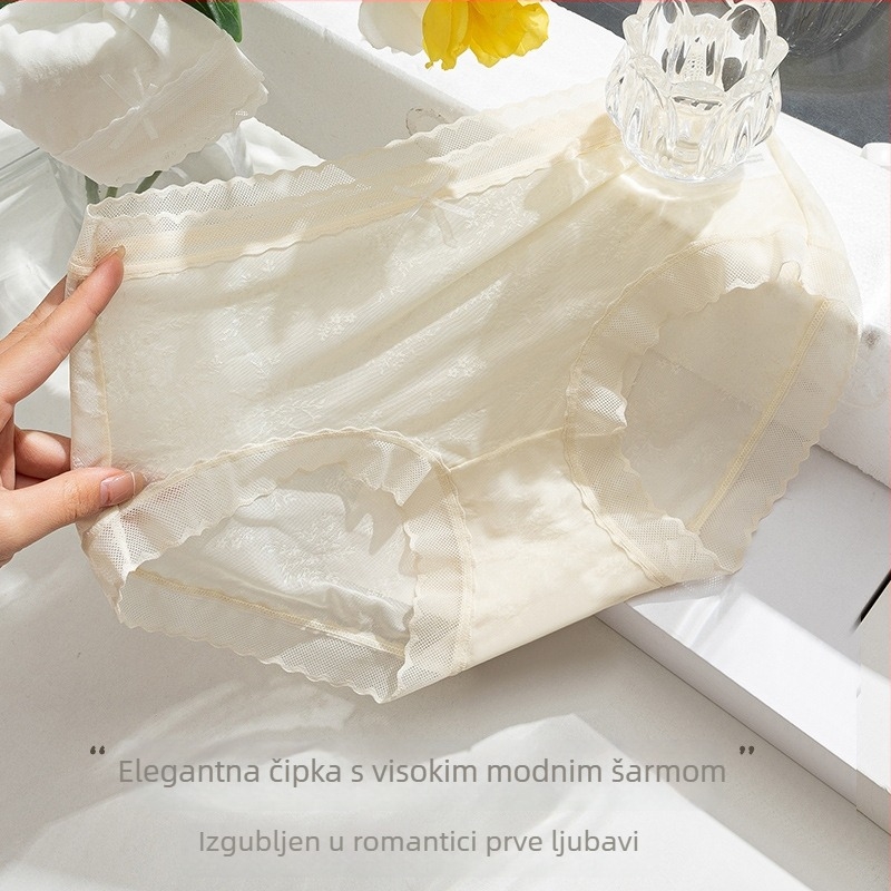 Ženske prozračne čipkaste gaćice sa srednjim strukom, pamuk podstava, jacquard najlonska tkanina