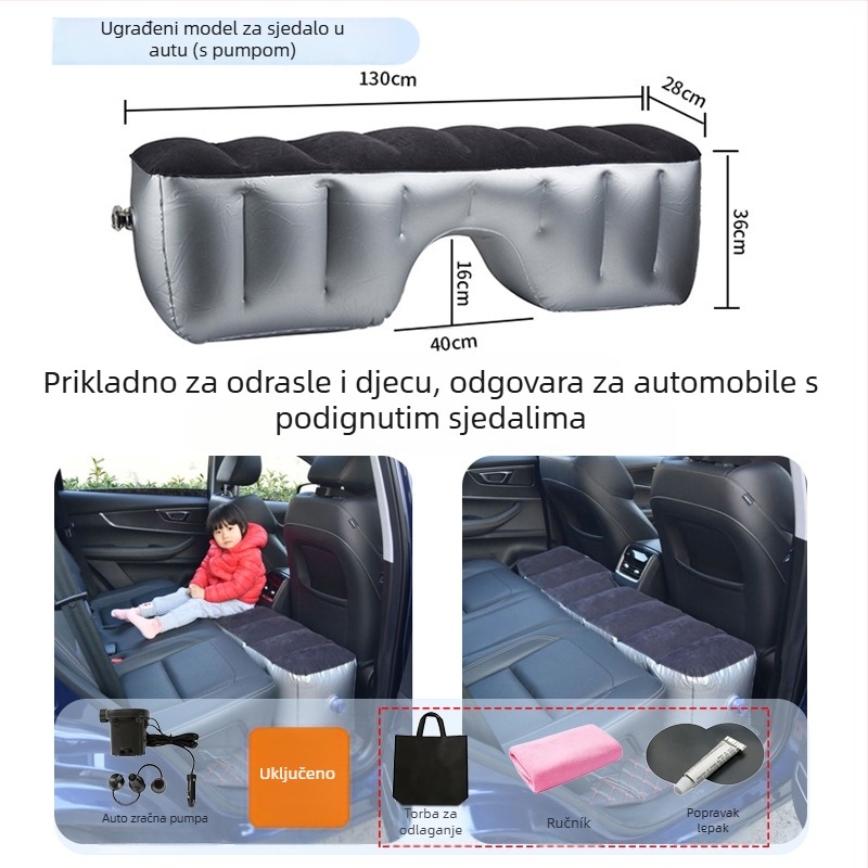 Nafukivani ležaljka za stražnje sjedalo automobila za putovanja - brzo naduvavanje, univerzalna kompatibilnost, PVC s plišanom tkaninom, nosivost 150 kg