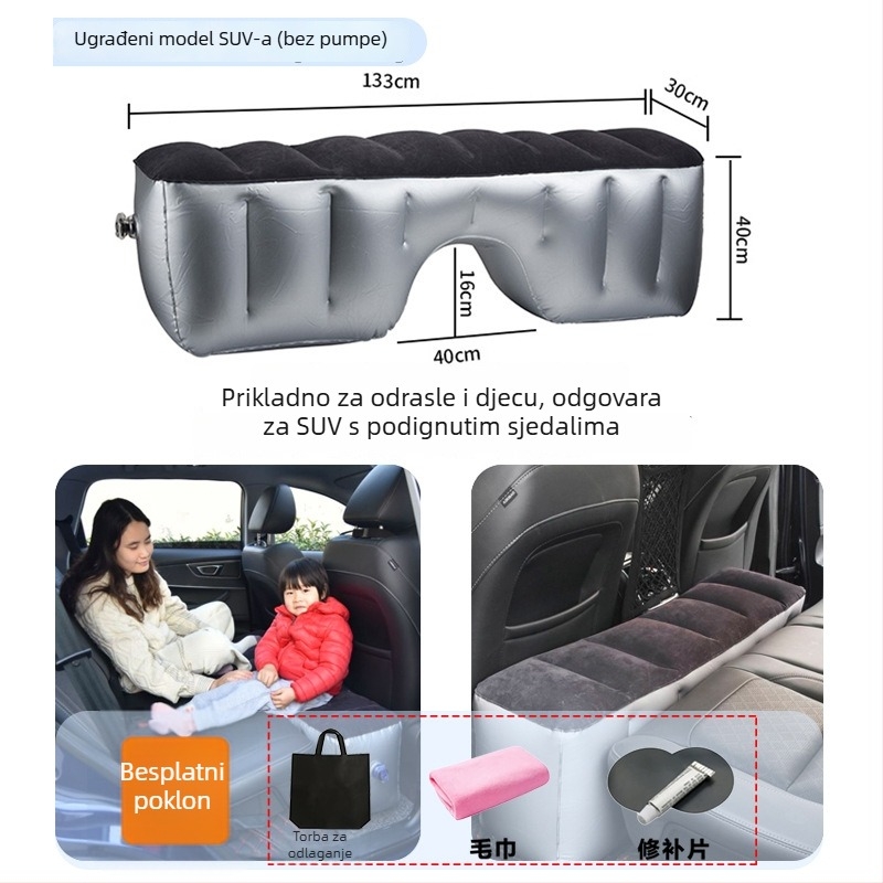 Nafukivani ležaljka za stražnje sjedalo automobila za putovanja - brzo naduvavanje, univerzalna kompatibilnost, PVC s plišanom tkaninom, nosivost 150 kg