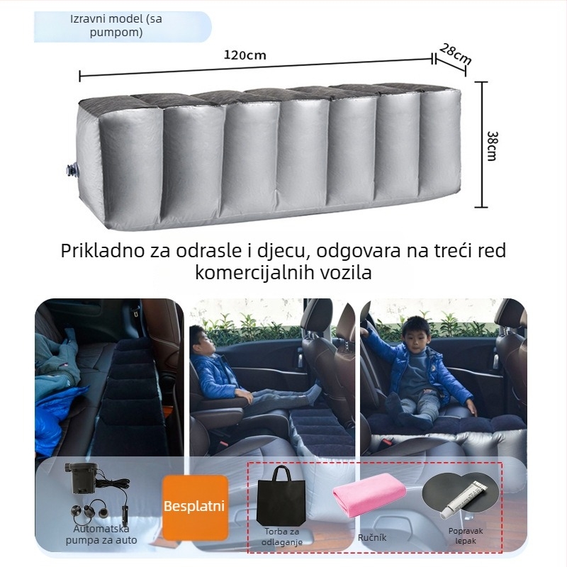 Nafukivani ležaljka za stražnje sjedalo automobila za putovanja - brzo naduvavanje, univerzalna kompatibilnost, PVC s plišanom tkaninom, nosivost 150 kg