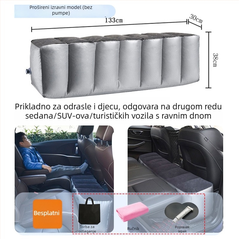 Nafukivani ležaljka za stražnje sjedalo automobila za putovanja - brzo naduvavanje, univerzalna kompatibilnost, PVC s plišanom tkaninom, nosivost 150 kg