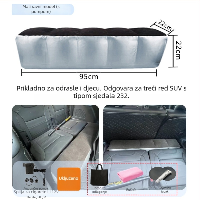 Nafukivani ležaljka za stražnje sjedalo automobila za putovanja - brzo naduvavanje, univerzalna kompatibilnost, PVC s plišanom tkaninom, nosivost 150 kg