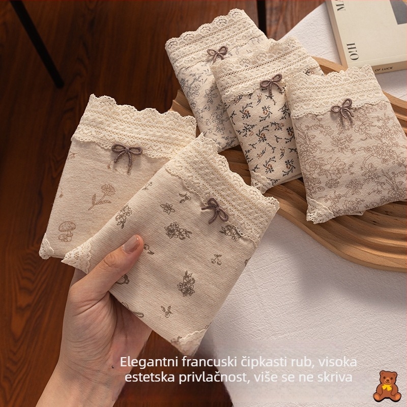 Ženske gaćice srednje visine, antibakterijske od pamuka, podstava u području prepona od bambus vlakana, japanskog stila s natpisom slova