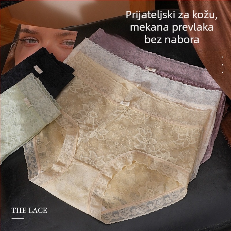 Ženske gaćice s francuskom čipkom, srednji struk, najlon materijal, podstava od Mulberry svile (80–90%), prozračne, antibakterijske