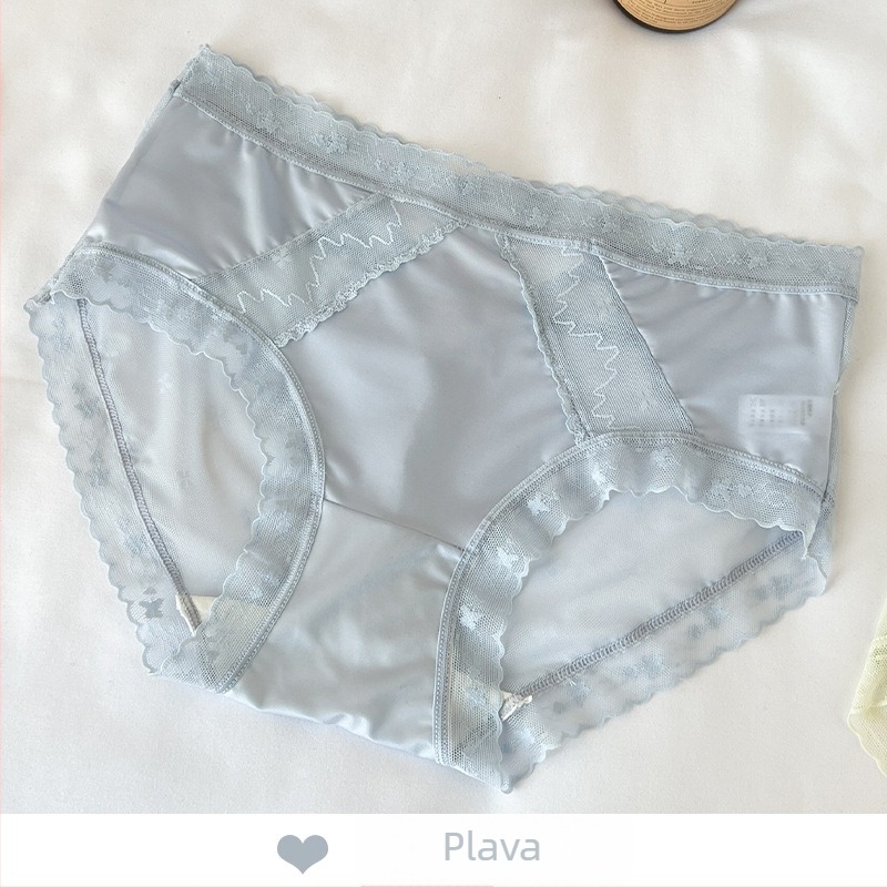 Ženske čipkaste gaćice od Mulberry svile, prozračne, antibakterijske, srednji pojas, pletene, pamuk podstava