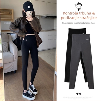 Ženske Shark Pants legice – visokim strukom, podizanje bokova, fleece podstava, Chenille-Spandex smjesa, jesen 2024