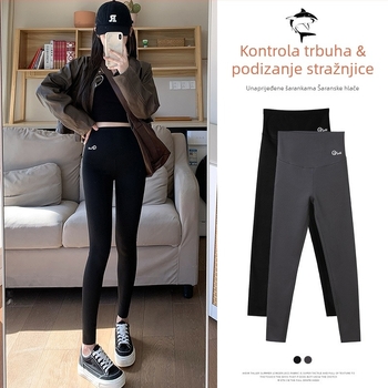 Ženske Shark Pants legice – visokim strukom, podizanje bokova, fleece podstava, Chenille-Spandex smjesa, jesen 2024