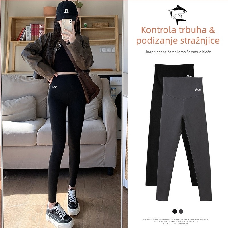 Ženske Shark Pants legice – visokim strukom, podizanje bokova, fleece podstava, Chenille-Spandex smjesa, jesen 2024