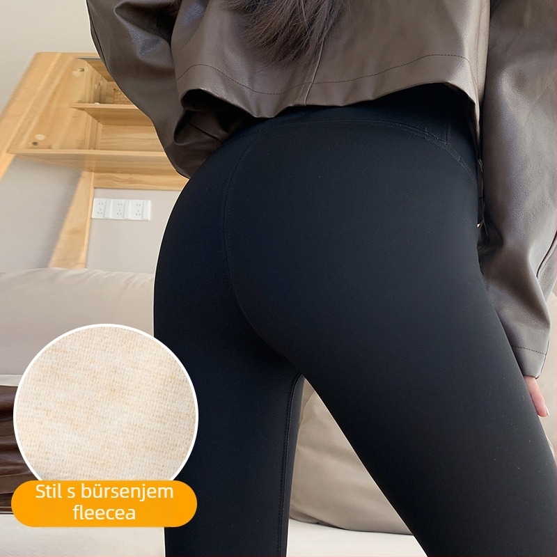 Ženske Shark Pants legice – visokim strukom, podizanje bokova, fleece podstava, Chenille-Spandex smjesa, jesen 2024