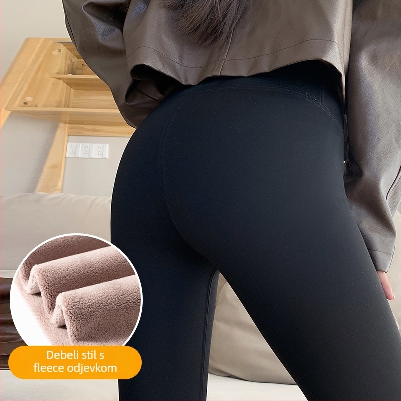 Ženske Shark Pants legice – visokim strukom, podizanje bokova, fleece podstava, Chenille-Spandex smjesa, jesen 2024