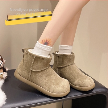 Ženske snježne čizme srednje visine, korejskog stila, podstava od umjetnog pliša, gornji dio od pamuka, gumena potplata