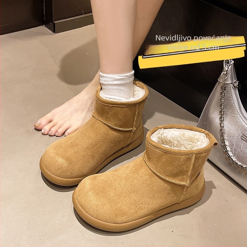 Ženske snježne čizme srednje visine, korejskog stila, podstava od umjetnog pliša, gornji dio od pamuka, gumena potplata