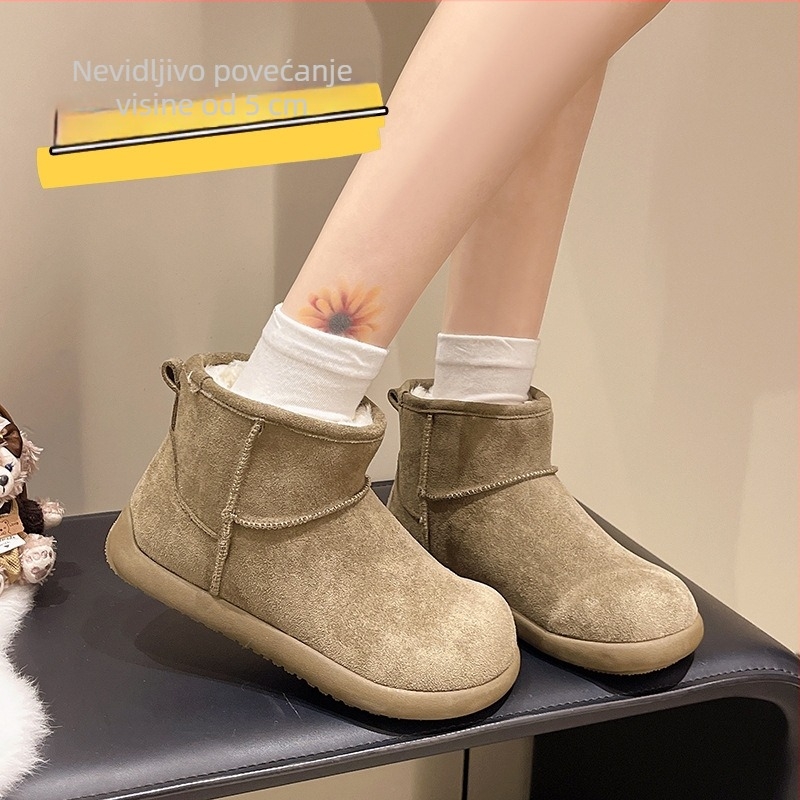 Ženske snježne čizme srednje visine, korejskog stila, podstava od umjetnog pliša, gornji dio od pamuka, gumena potplata
