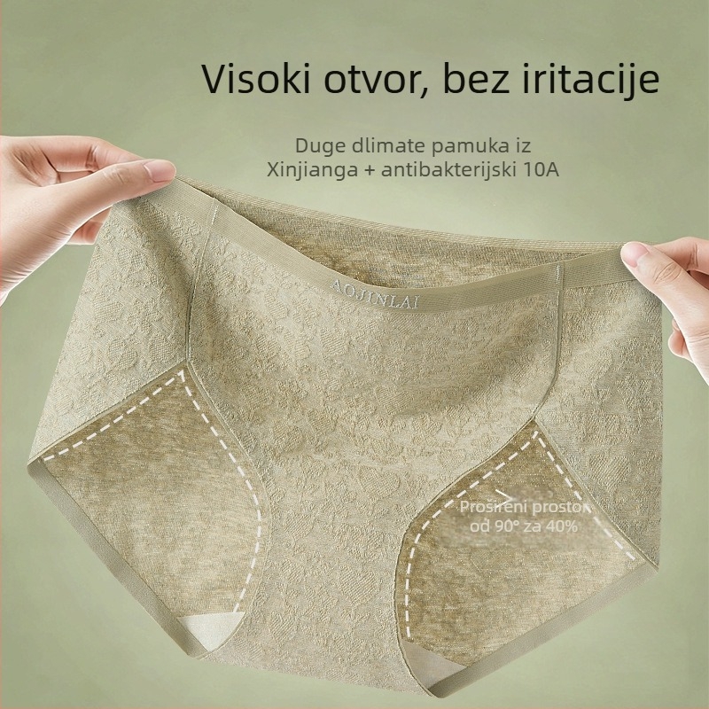 Ženske jacquard pamučne gaćice, bezšivne, srednji pojas, prozračne, pamuk podstava