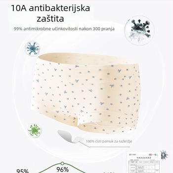 Ženske pamuk bokser gaćice s antibakterijskim 10A, prozračne, brzo suše, cvjetni uzorak, srednji pojas