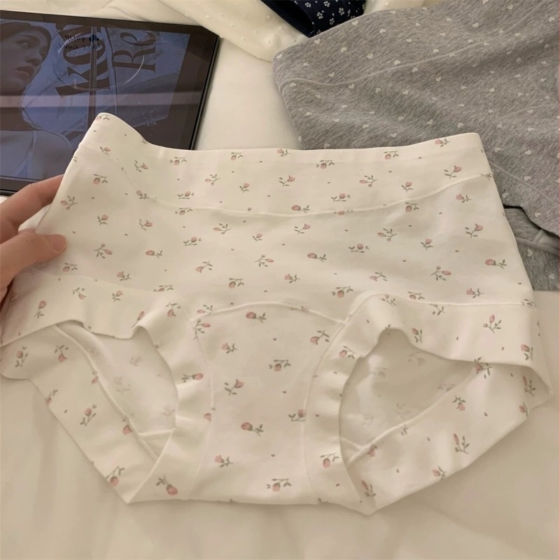 Ženske pamuk bokser gaćice s antibakterijskim 10A, prozračne, brzo suše, cvjetni uzorak, srednji pojas