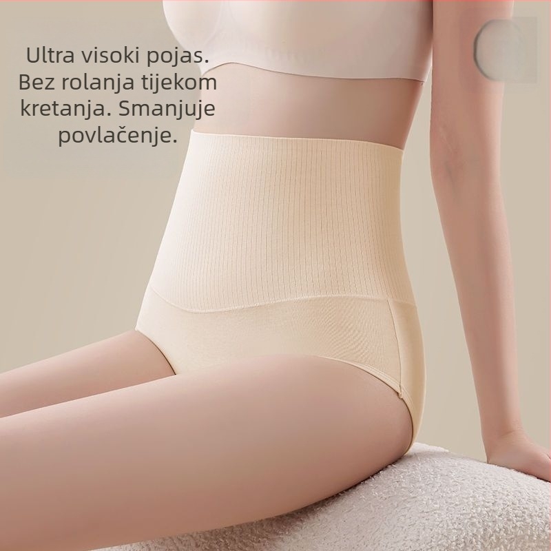 Ženske pamučne gaćice s visokim strukom – kontrola trbuha, podizanje stražnjice, prozračnost, oblikovanje tijela, 95–100% pamuka