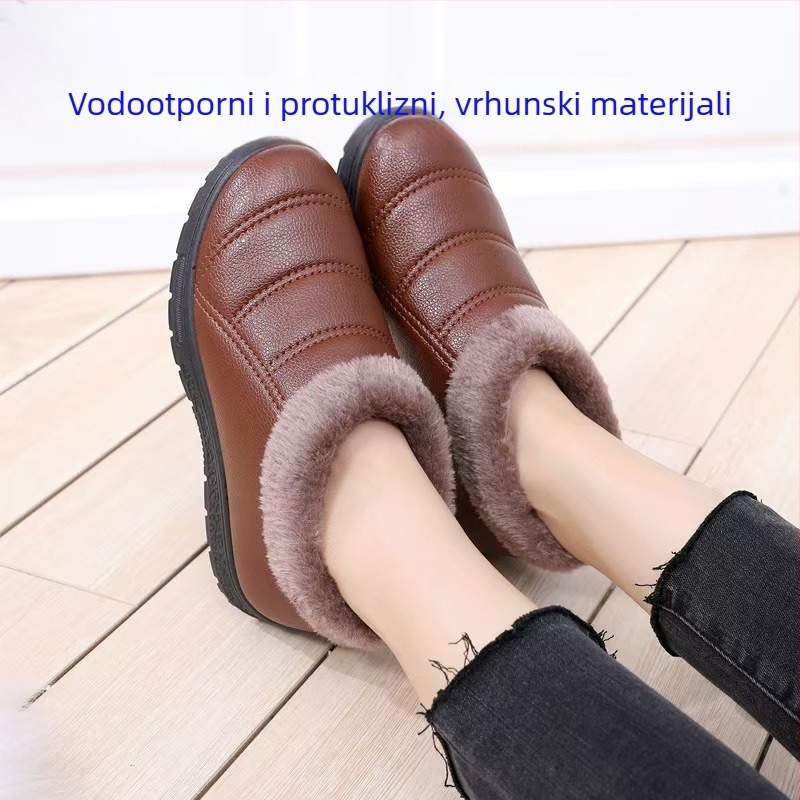 Ženske pamučne zimske cipele - ravni potplat, protuklizne, tople, PU gornji dio vodootporan, unutarnja podstava od umjetnog pliša