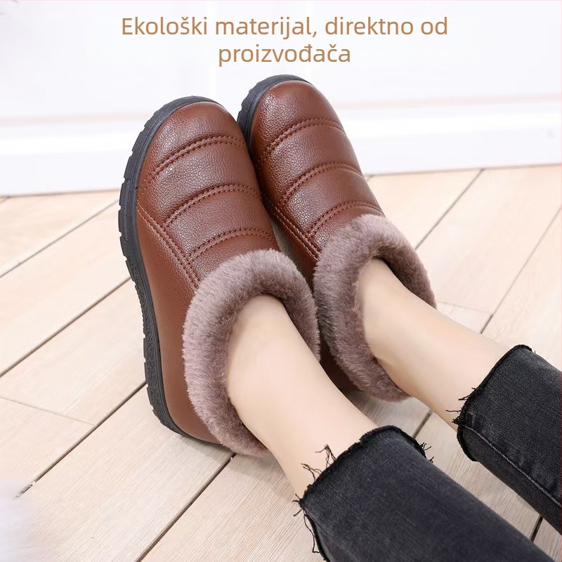 Ženske pamučne zimske cipele - ravni potplat, protuklizne, tople, PU gornji dio vodootporan, unutarnja podstava od umjetnog pliša
