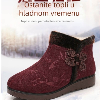 Zimske ženske cipele Old Beijing od pamuk materijala, visok gornji dio, bočni zatvarač, vunena podstava, potplat od kompozita
