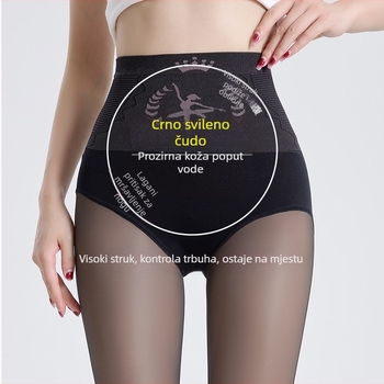 Ženske crne flis pantyhose s visokim strukom, prirodan sjaj kože, prozirne za jesen-zimu