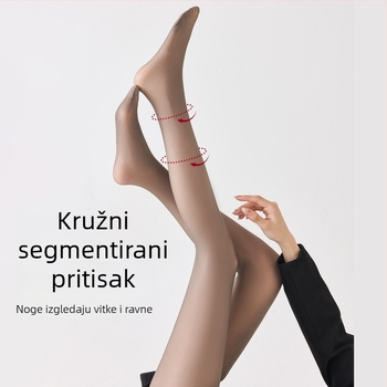 Ženske crne flis pantyhose s visokim strukom, prirodan sjaj kože, prozirne za jesen-zimu