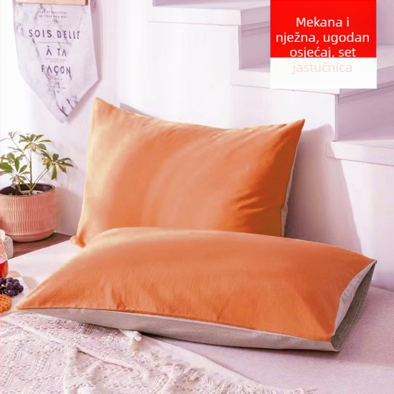 Jednobojna navlaka za jastuk od pranog pamuka, omotnica-stil s džepom, veličina 74×48 cm, set od dvije navlake za jastuk, skidiva i periva