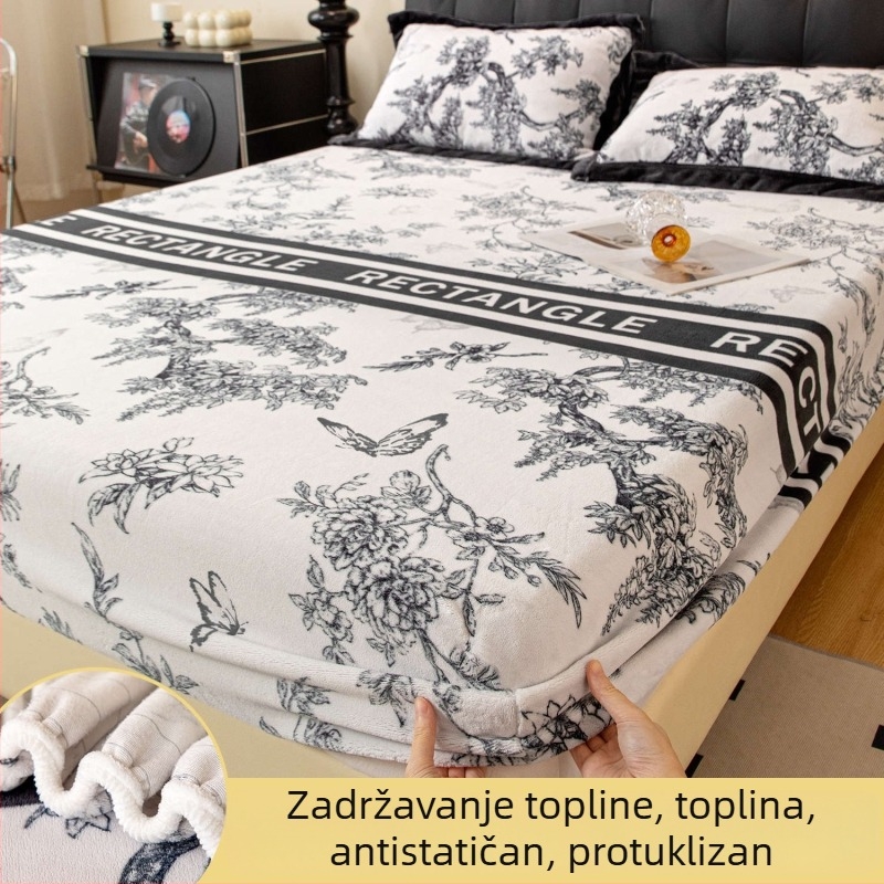 Floralni tisak na mliječno-baršunastoj navlaci za madrac, jedinstvena veličina 1,5 m, trodijelni set za sve sezone