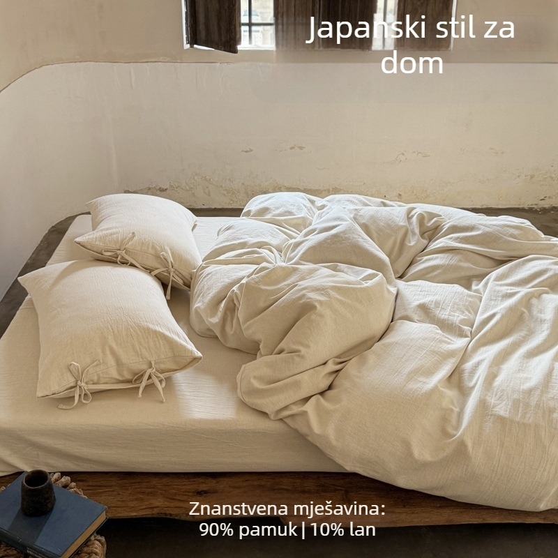 Klasa A: Wabi-Sabi oprani pamuk i lan, četverodijelni set za krevet, japanskog stila