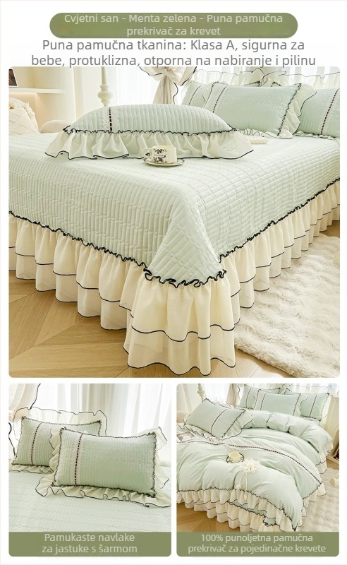 Set pokrivača za krevet od 100% pamuka, kapitonirani dizajn, u stilu korejske princeze, twill tkanina, reactive ispis, 3 komada, za sve četiri sezone