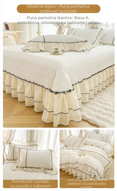 Set pokrivača za krevet od 100% pamuka, kapitonirani dizajn, u stilu korejske princeze, twill tkanina, reactive ispis, 3 komada, za sve četiri sezone