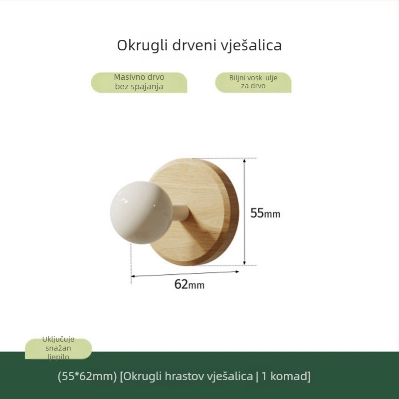Kuka od masivnog orahovog drveta, bez bušenja, ljepiljna kuka za zid za vješanje odjeće i kapa, nosivost 10–15 kg, jedna kuka, lagani luksuzni stil