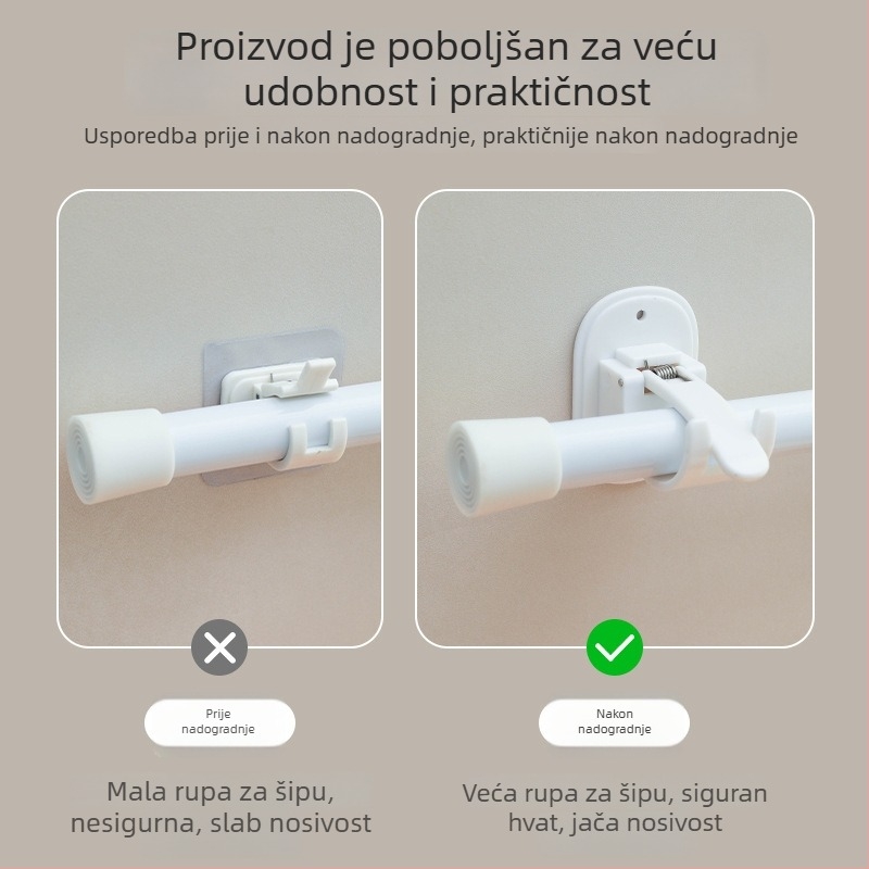 Držač za zavjese s teleskopskim ramenom – bez bušenja, ABS, japanski stil, jedan kukica