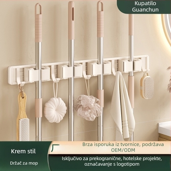 Zidni držač Crown Toon za mop i metlu, materijal: svemirski aluminij i plast, montaža bez bušenja, pohrana drški metle, završna obrada sprejni plast, težina 0,3 kg