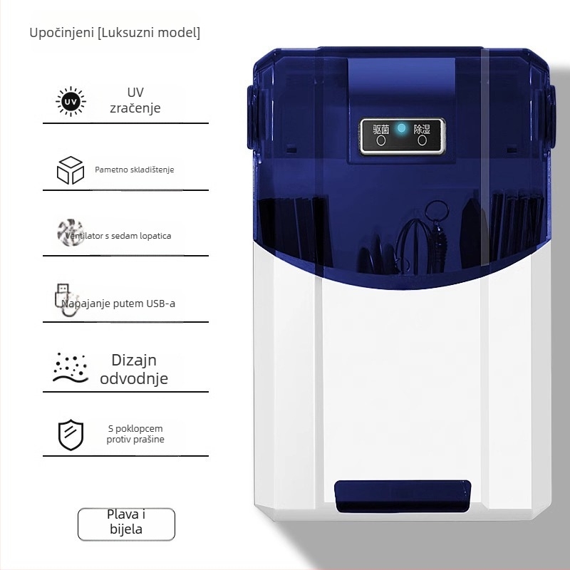Držač štapića za zidnu montažu s dezinfekcijom i sušenjem – materijal PP; montaža na zid; funkcije: dezinfekcija i sušenje; prašinska zaštita