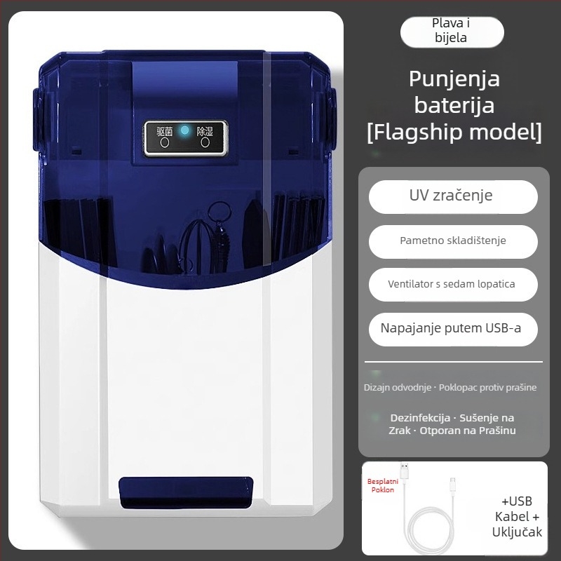 Držač štapića za zidnu montažu s dezinfekcijom i sušenjem – materijal PP; montaža na zid; funkcije: dezinfekcija i sušenje; prašinska zaštita