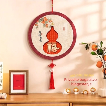 Novi kineski stil: ukrasni zidni plakat za ulaz s oblikom tikve i znakom Fu, uokviren, inkjet otisak na kristalnom filmu, kaligrafija i slikarstvo
