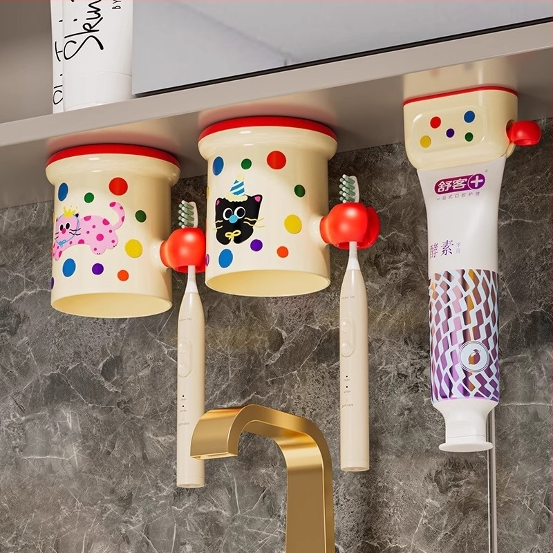 Magnetski držač četkice za zube za zidnu ugradnju ispod ogledala, plastični, bez bušenja, s funkcijom istiskivanja paste