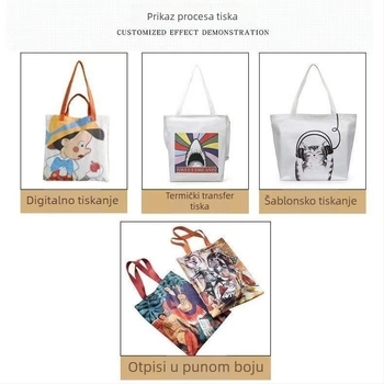 Platnena tote torba s prilagodljivim logom, strošno tiskanje, dno i bočne stranice, opća namjena pakiranja