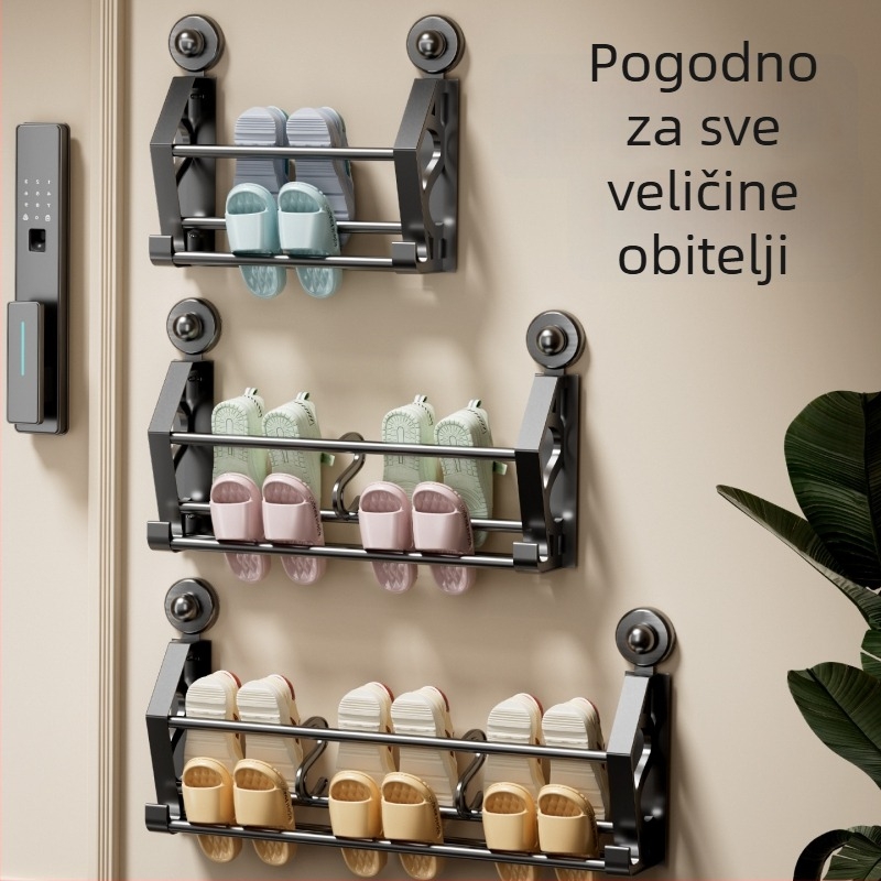 Držač cipelja na vratima sa vakuumskim jastučićima, dvostruka polica, plastika, bez bušenja