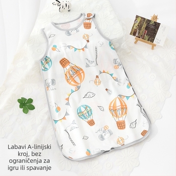 Dječji sleeping bag u stilu veste – vanjski i podstava od 100% pamuka, punilo pamuk, tanak, nylon zatvarač, odvodi vlagu, pogodan za ljeto, proljeće i jesen, novorođenče 0–1 godina