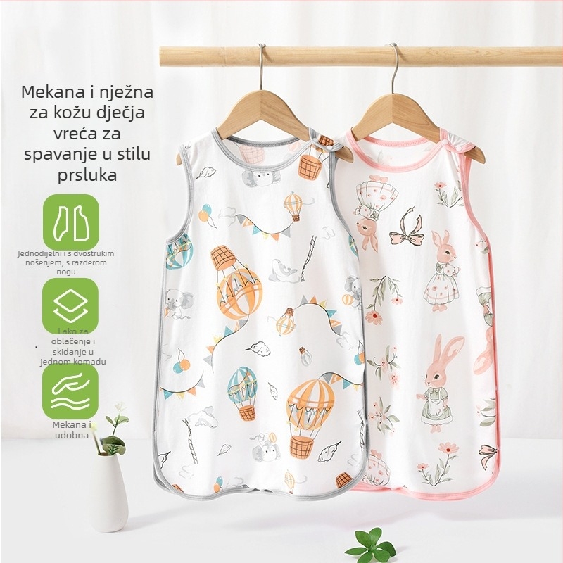 Dječji sleeping bag u stilu veste – vanjski i podstava od 100% pamuka, punilo pamuk, tanak, nylon zatvarač, odvodi vlagu, pogodan za ljeto, proljeće i jesen, novorođenče 0–1 godina
