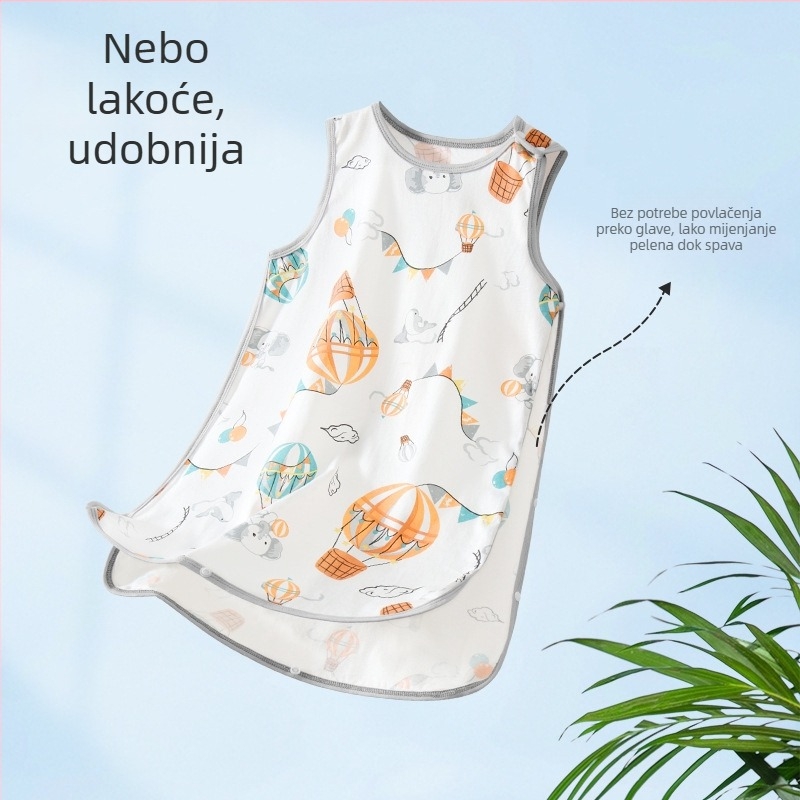 Dječji sleeping bag u stilu veste – vanjski i podstava od 100% pamuka, punilo pamuk, tanak, nylon zatvarač, odvodi vlagu, pogodan za ljeto, proljeće i jesen, novorođenče 0–1 godina