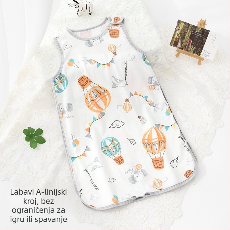 Dječji sleeping bag u stilu veste – vanjski i podstava od 100% pamuka, punilo pamuk, tanak, nylon zatvarač, odvodi vlagu, pogodan za ljeto, proljeće i jesen, novorođenče 0–1 godina