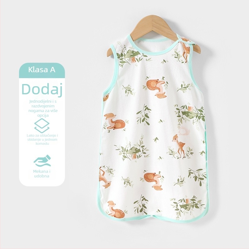 Dječji sleeping bag u stilu veste – vanjski i podstava od 100% pamuka, punilo pamuk, tanak, nylon zatvarač, odvodi vlagu, pogodan za ljeto, proljeće i jesen, novorođenče 0–1 godina
