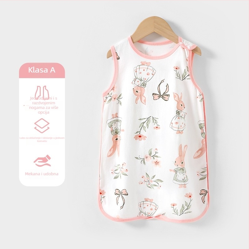 Dječji sleeping bag u stilu veste – vanjski i podstava od 100% pamuka, punilo pamuk, tanak, nylon zatvarač, odvodi vlagu, pogodan za ljeto, proljeće i jesen, novorođenče 0–1 godina