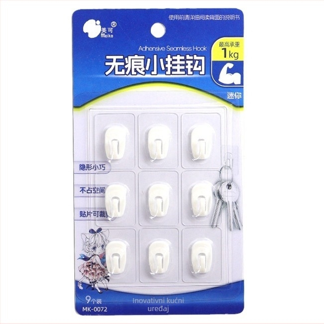 Meike ljepljivi kuka ABS, jedan kukA, moderni stil, nosivost 0–1 kg, 9 kom., izdanje Zima 2022.